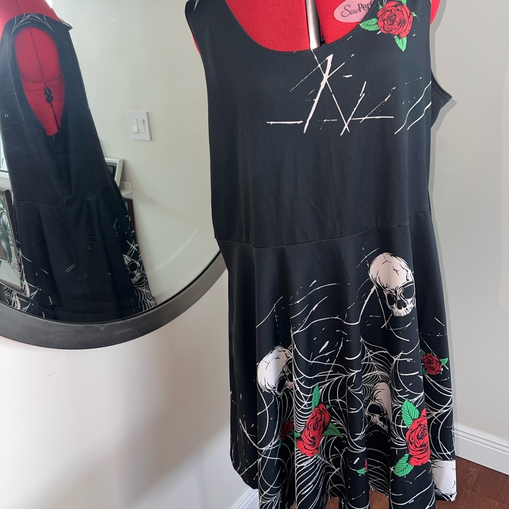 Black and Red Dress with Rose and Skull Design